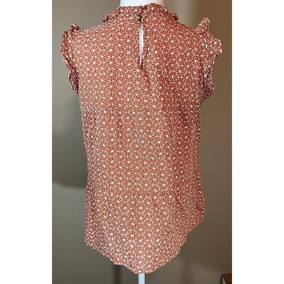 Kindred Women’s Cotton Sleeveless Blouse L Pumpkin Eyelet Cottage Prairie Cute - Picture 2 of 9